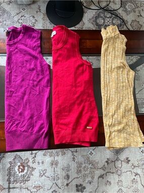 Women’s Sleeveless Knit Tops Vests - Purple, calvin klein Red, Yellow mock neck